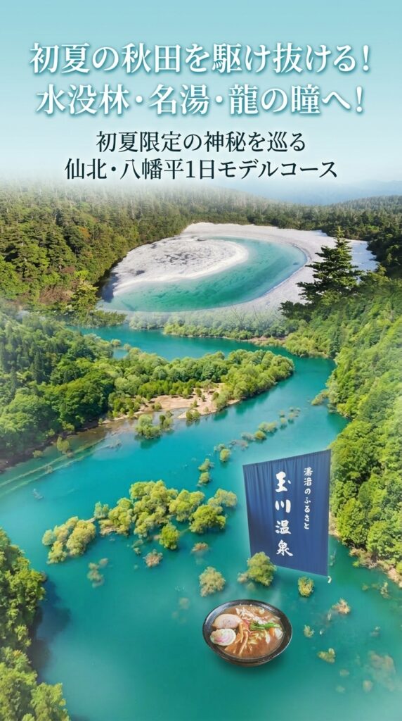 初夏の秋田を駆け抜ける！水没林・名湯・龍の瞳へ！初夏限定の神秘を巡る 仙北・八幡平1日モデルコース