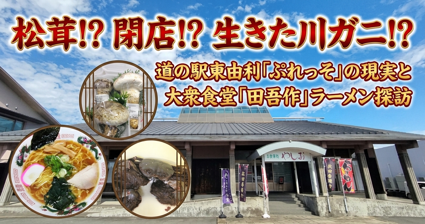 松茸!? 閉店!? 生きた川ガニ!?道の駅東由利「ぷれっそ」の現実と大衆食堂「田吾作」ラーメン探訪