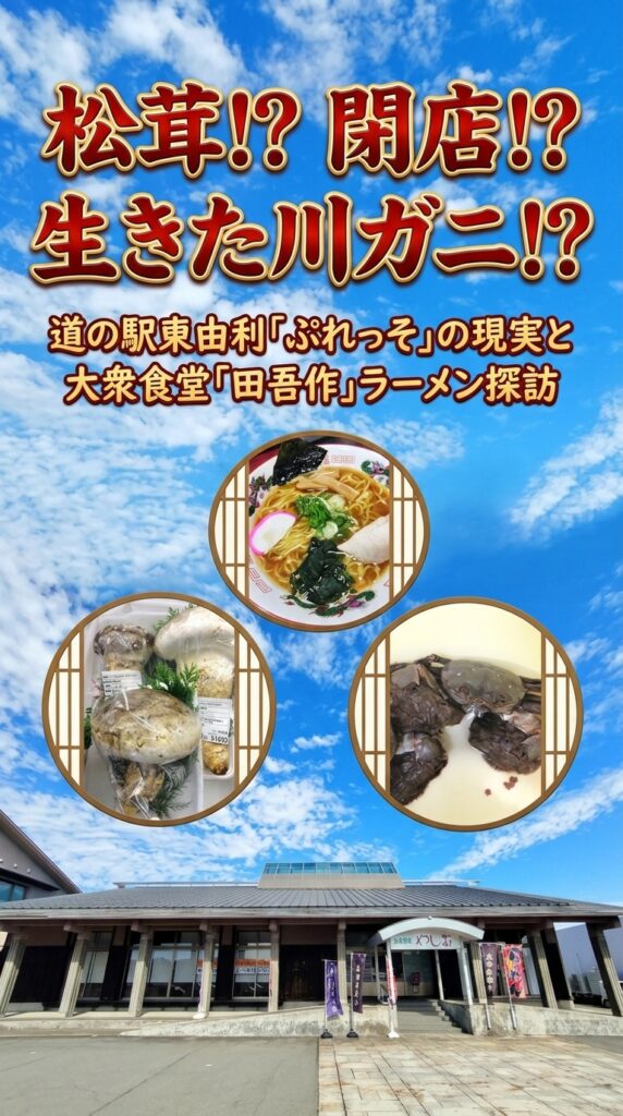 松茸!? 閉店!? 生きた川ガニ!?道の駅東由利「ぷれっそ」の現実と大衆食堂「田吾作」ラーメン探訪