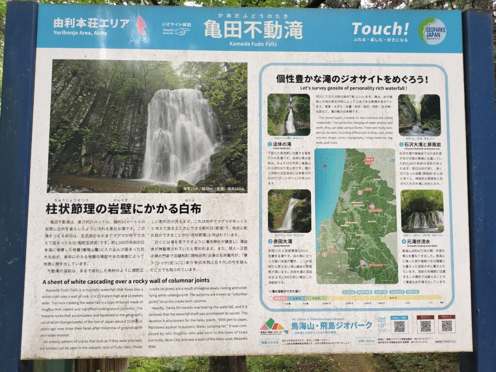 【秋田県由利本荘市】岩城 亀田不動滝 展望台側案内板