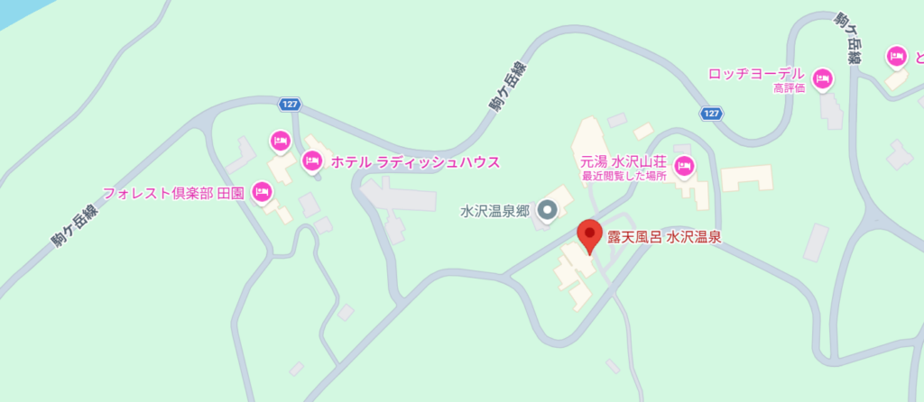 【秋田県仙北市】田沢湖 露天風呂 と 元湯 水沢山荘の位置関係